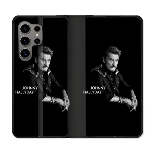 Housse Cuir Portefeuille pour Samsung Galaxy S24 Ultra Musique Johnny Hallyday Noir