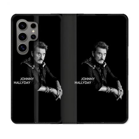 Housse Cuir Portefeuille pour Samsung Galaxy S24 Ultra Musique Johnny Hallyday Noir