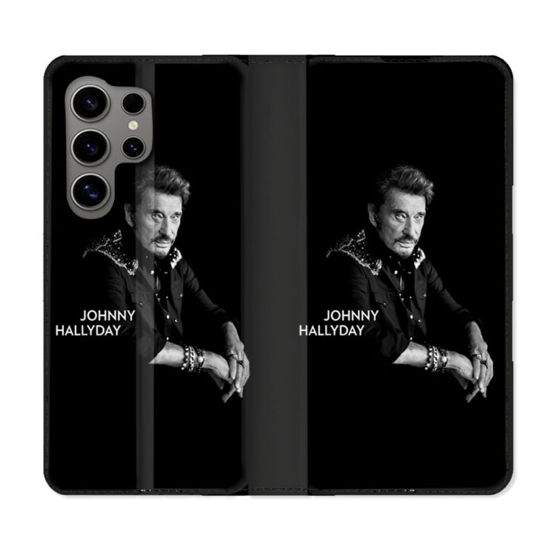 Housse Cuir Portefeuille pour Samsung Galaxy S24 Ultra Musique Johnny Hallyday Noir