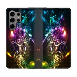 Housse Cuir Portefeuille pour Samsung Galaxy S24 Ultra Musique Partition Multicolore