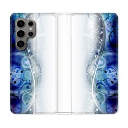 Housse Cuir Portefeuille pour Samsung Galaxy S24 Ultra Musique Partition Vague