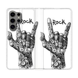 Housse Cuir Portefeuille pour Samsung Galaxy S24 Ultra Musique Rock Main