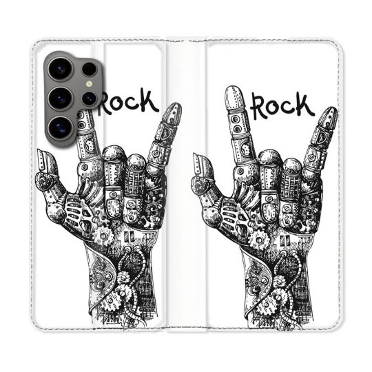 Housse Cuir Portefeuille pour Samsung Galaxy S24 Ultra Musique Rock Main