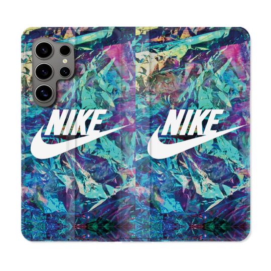 Housse Cuir Portefeuille pour Samsung Galaxy S24 Ultra Nike Turquoise