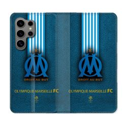 Housse Cuir Portefeuille pour Samsung Galaxy S24 Ultra Olympique Marseille OM Bande