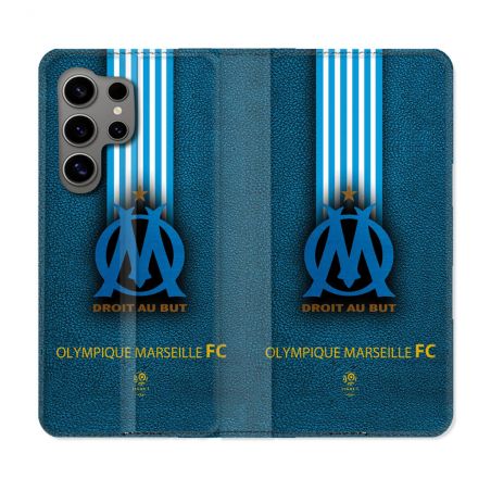 Housse Cuir Portefeuille pour Samsung Galaxy S24 Ultra Olympique Marseille OM Bande