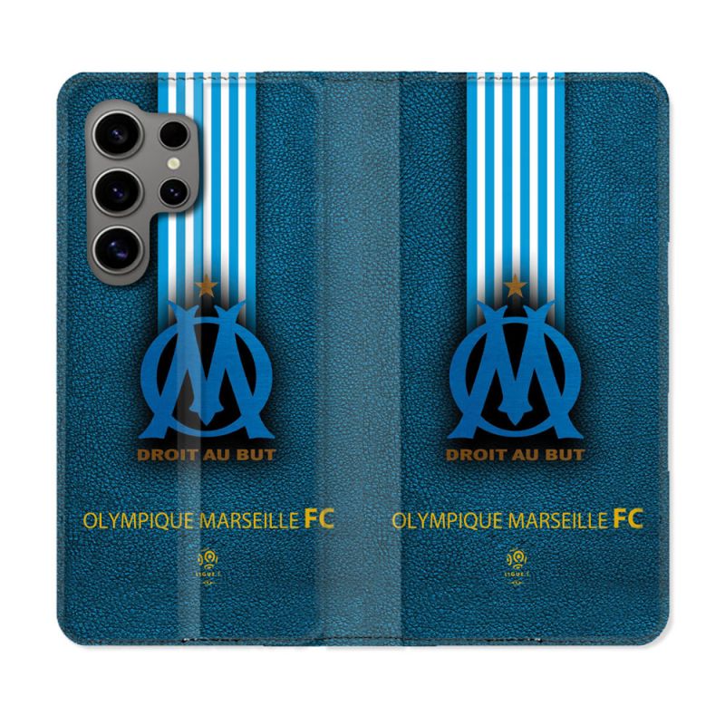 Housse Cuir Portefeuille pour Samsung Galaxy S24 Ultra Olympique Marseille OM Bande