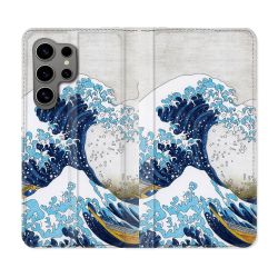 Housse Cuir Portefeuille pour Samsung Galaxy S24 Ultra Peinture La Grande Vague