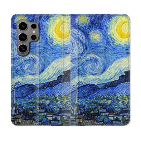 Housse Cuir Portefeuille pour Samsung Galaxy S24 Ultra Peinture La nuit étoilée