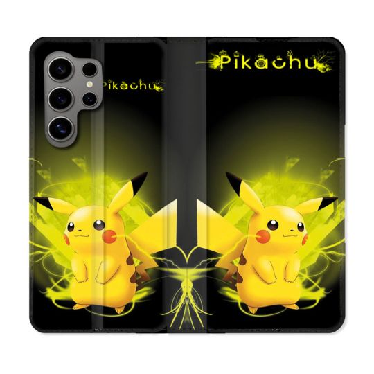 Housse Cuir Portefeuille pour Samsung Galaxy S24 Ultra Pokemon Pikachu Eclair