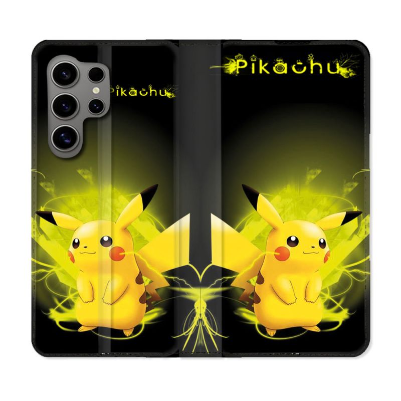 Housse Cuir Portefeuille pour Samsung Galaxy S24 Ultra Pokemon Pikachu Eclair
