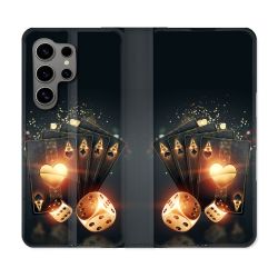 Housse Cuir Portefeuille pour Samsung Galaxy S24 Ultra Poker Des