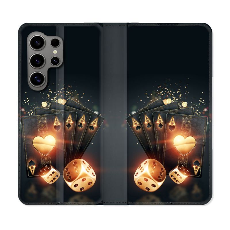Housse Cuir Portefeuille pour Samsung Galaxy S24 Ultra Poker Des