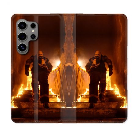 Housse Cuir Portefeuille pour Samsung Galaxy S24 Ultra Pompier Escalier