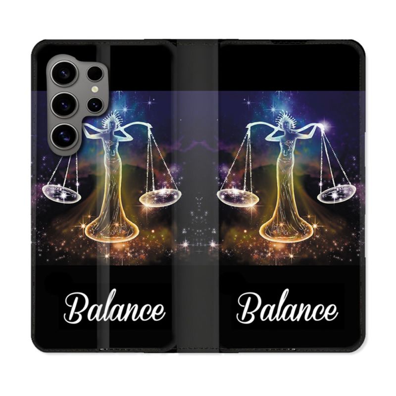 Housse Cuir Portefeuille pour Samsung Galaxy S24 Ultra Signe Zodiaque 2 Balance
