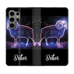 Housse Cuir Portefeuille pour Samsung Galaxy S24 Ultra Signe Zodiaque 2 Bélier