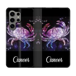 Housse Cuir Portefeuille pour Samsung Galaxy S24 Ultra Signe Zodiaque 2 Cancer