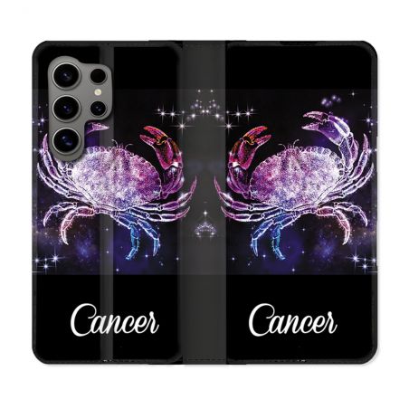 Housse Cuir Portefeuille pour Samsung Galaxy S24 Ultra Signe Zodiaque 2 Cancer