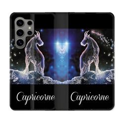 Housse Cuir Portefeuille pour Samsung Galaxy S24 Ultra Signe Zodiaque 2 Capricorne
