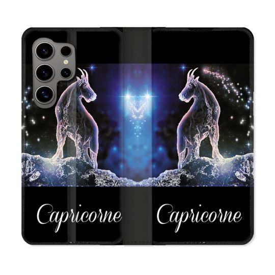 Housse Cuir Portefeuille pour Samsung Galaxy S24 Ultra Signe Zodiaque 2 Capricorne