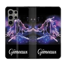 Housse Cuir Portefeuille pour Samsung Galaxy S24 Ultra Signe Zodiaque 2 Gémeaux