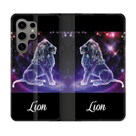 Housse Cuir Portefeuille pour Samsung Galaxy S24 Ultra Signe Zodiaque 2 Lion