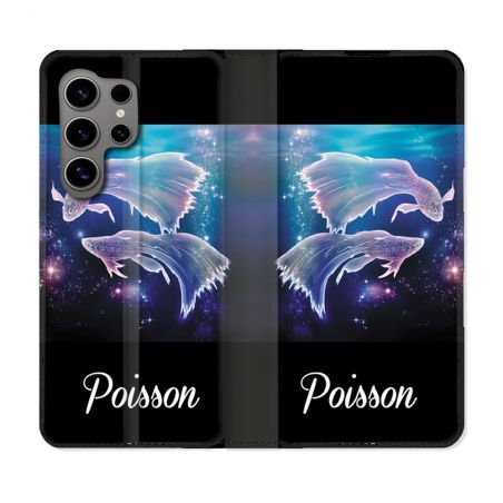 Housse Cuir Portefeuille pour Samsung Galaxy S24 Ultra Signe Zodiaque 2 Poisson