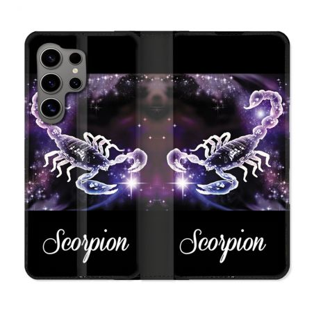 Housse Cuir Portefeuille pour Samsung Galaxy S24 Ultra Signe Zodiaque 2 Scorpion