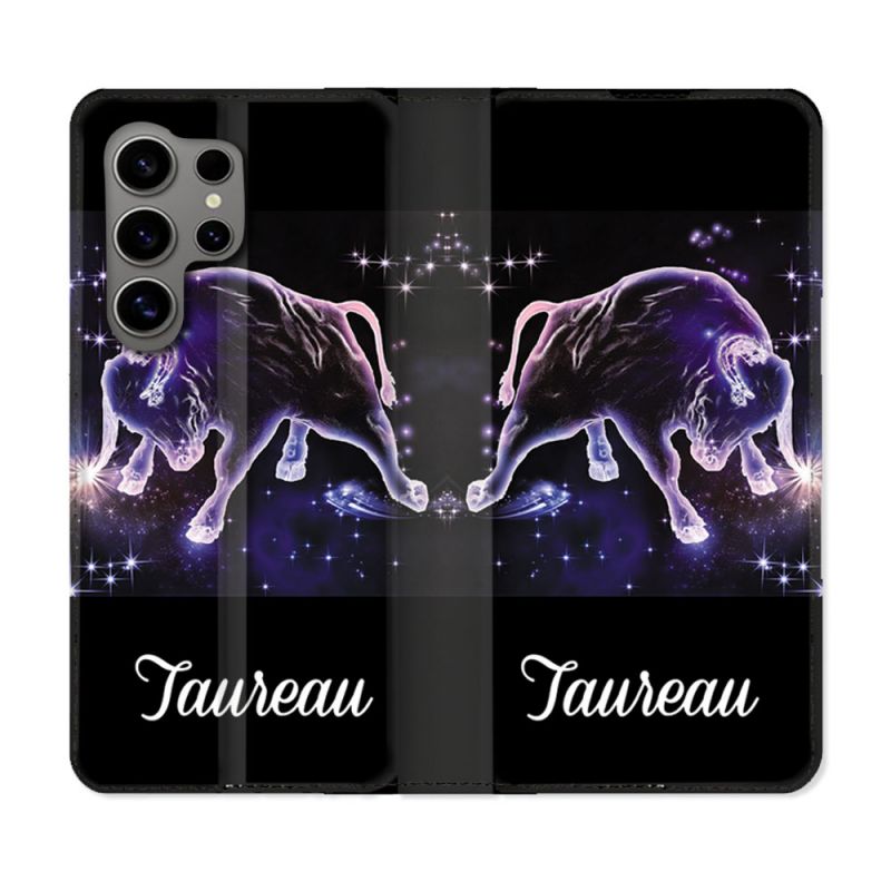 Housse Cuir Portefeuille pour Samsung Galaxy S24 Ultra Signe Zodiaque 2 Taureau