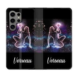 Housse Cuir Portefeuille pour Samsung Galaxy S24 Ultra Signe Zodiaque 2 Verseau