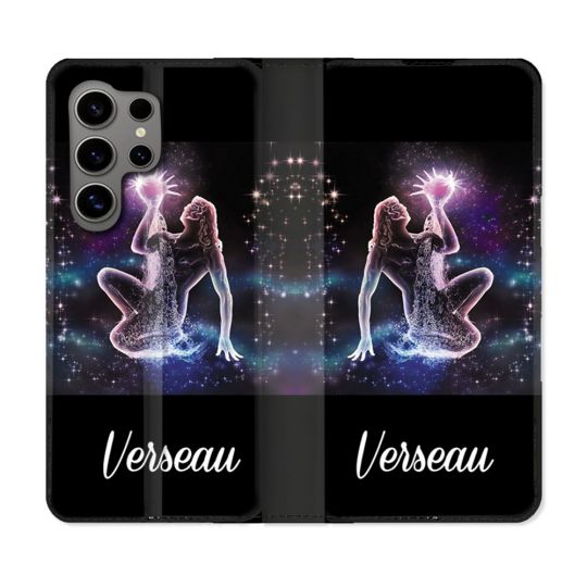 Housse Cuir Portefeuille pour Samsung Galaxy S24 Ultra Signe Zodiaque 2 Verseau