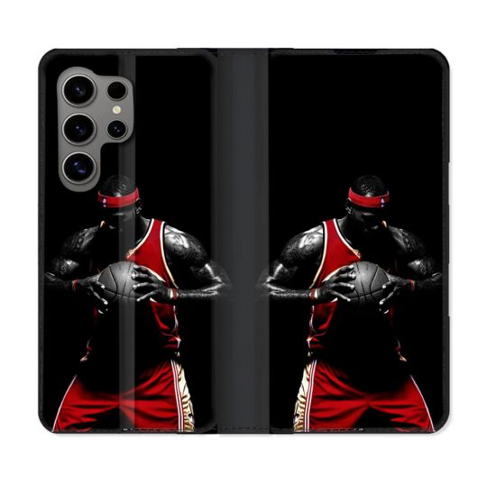 Housse Cuir Portefeuille pour Samsung Galaxy S24 Ultra Sport Basketeur