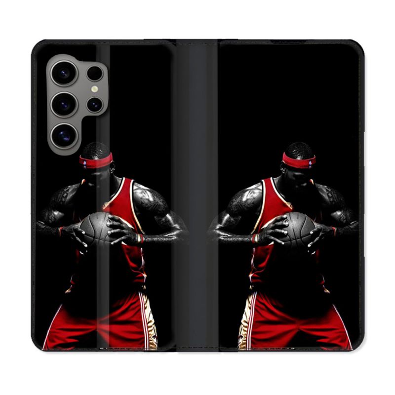 Housse Cuir Portefeuille pour Samsung Galaxy S24 Ultra Sport Basketeur