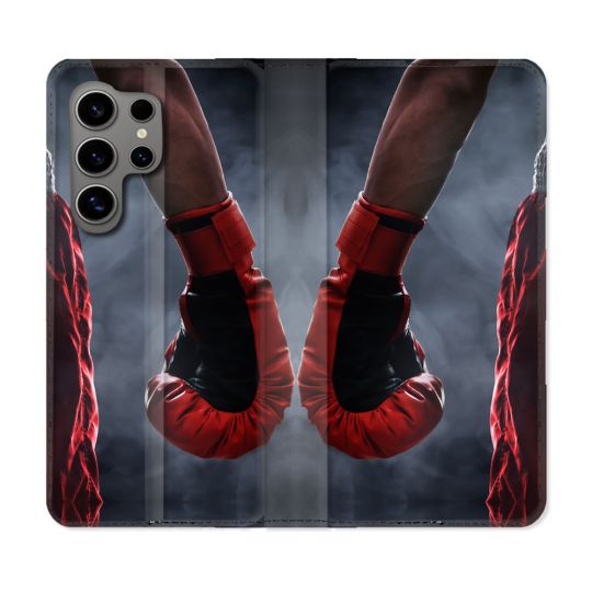 Housse Cuir Portefeuille pour Samsung Galaxy S24 Ultra Sport Boxe Gant Rouge