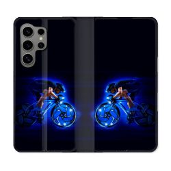 Housse Cuir Portefeuille pour Samsung Galaxy S24 Ultra Sport Cyclisme Bleu