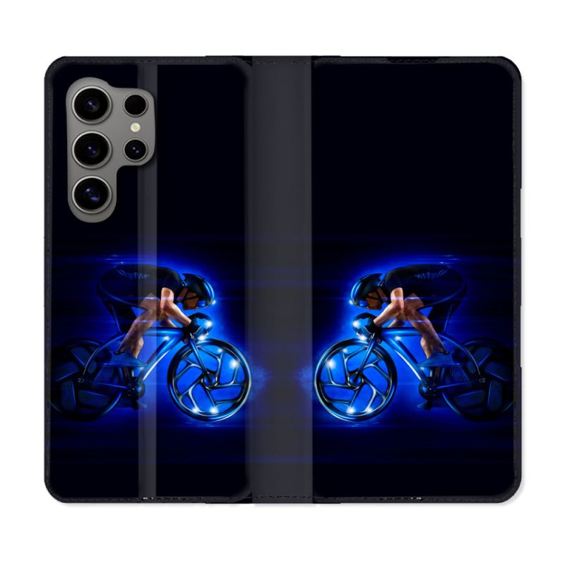 Housse Cuir Portefeuille pour Samsung Galaxy S24 Ultra Sport Cyclisme Bleu