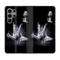Housse Cuir Portefeuille pour Samsung Galaxy S24 Ultra Sport Judo Noir