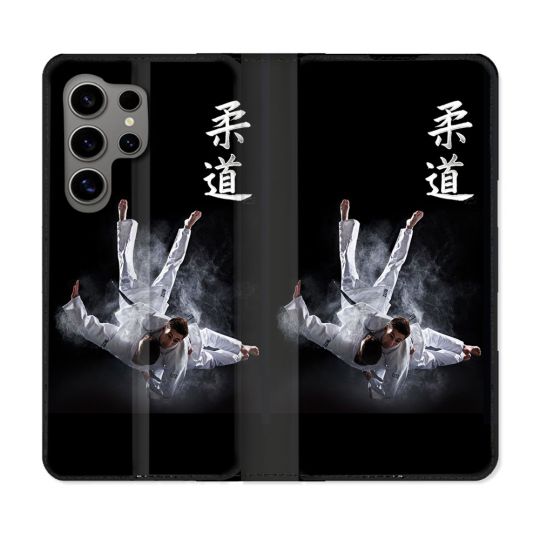 Housse Cuir Portefeuille pour Samsung Galaxy S24 Ultra Sport Judo Noir