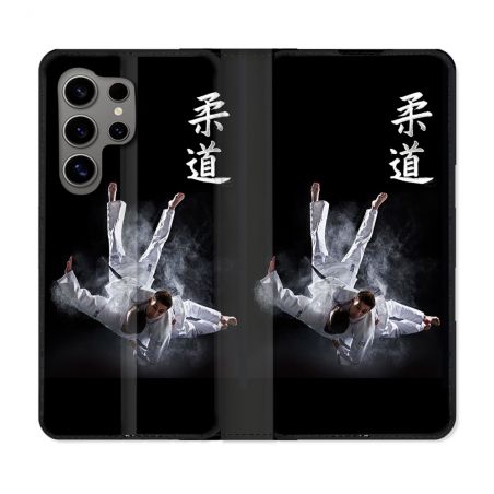 Housse Cuir Portefeuille pour Samsung Galaxy S24 Ultra Sport Judo Noir