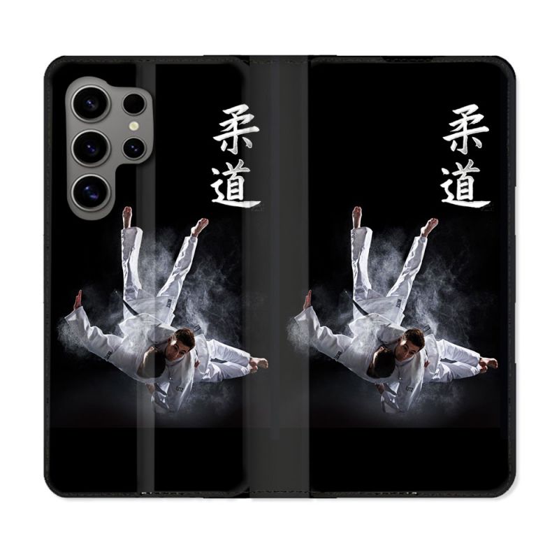 Housse Cuir Portefeuille pour Samsung Galaxy S24 Ultra Sport Judo Noir