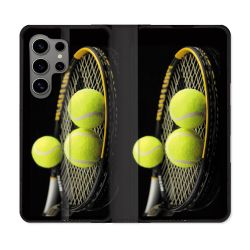 Housse Cuir Portefeuille pour Samsung Galaxy S24 Ultra Sport Tennis Balls