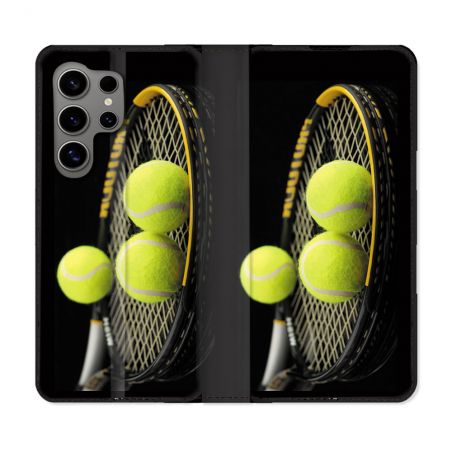 Housse Cuir Portefeuille pour Samsung Galaxy S24 Ultra Sport Tennis Balls