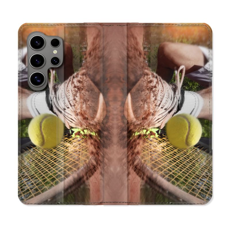 Housse Cuir Portefeuille pour Samsung Galaxy S24 Ultra Sport Tennis Glissade