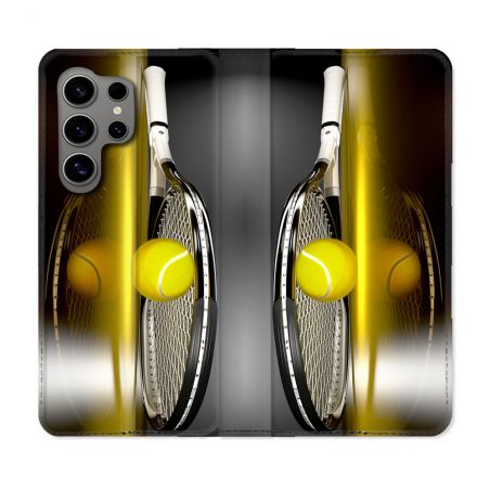 Housse Cuir Portefeuille pour Samsung Galaxy S24 Ultra Sport Tennis Reflet