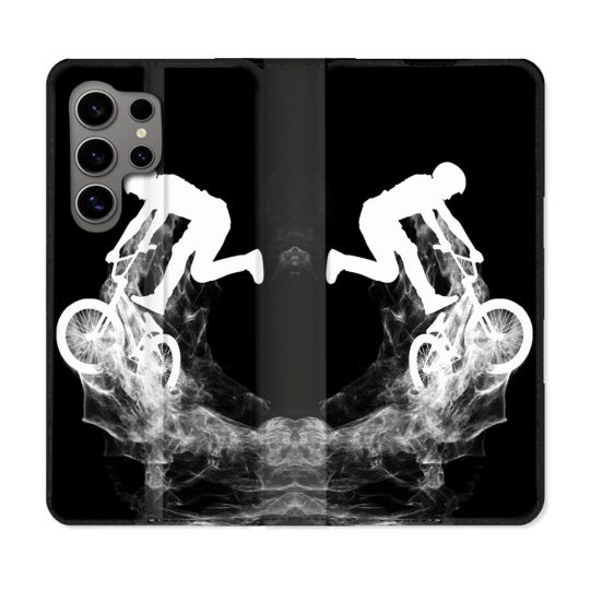 Housse Cuir Portefeuille pour Samsung Galaxy S24 Ultra Sport VTT Noir