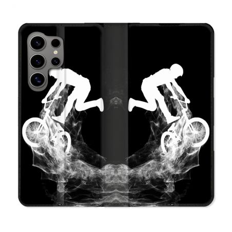 Housse Cuir Portefeuille pour Samsung Galaxy S24 Ultra Sport VTT Noir