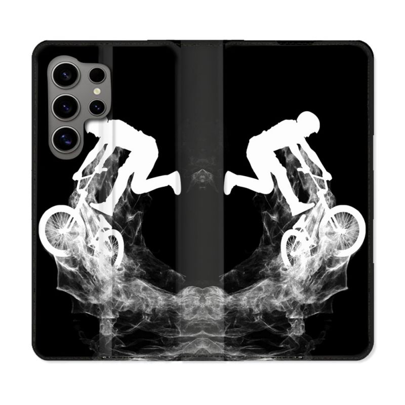 Housse Cuir Portefeuille pour Samsung Galaxy S24 Ultra Sport VTT Noir