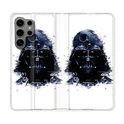 Housse Cuir Portefeuille pour Samsung Galaxy S24 Ultra Star Wars - Dark Vador Blanc