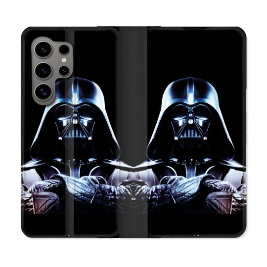 Housse Cuir Portefeuille pour Samsung Galaxy S24 Ultra Star Wars - Dark Vador Noir