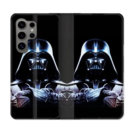 Housse Cuir Portefeuille pour Samsung Galaxy S24 Ultra Star Wars - Dark Vador Noir
